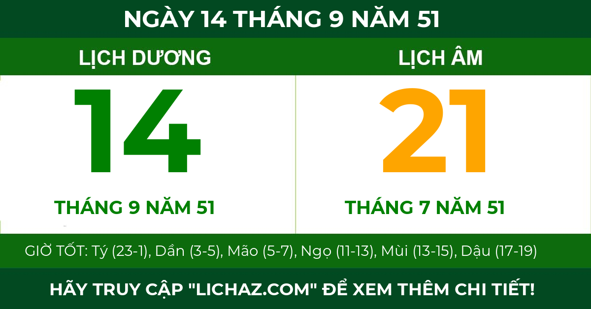 lịch âm ngày 14 tháng 9 năm 51
