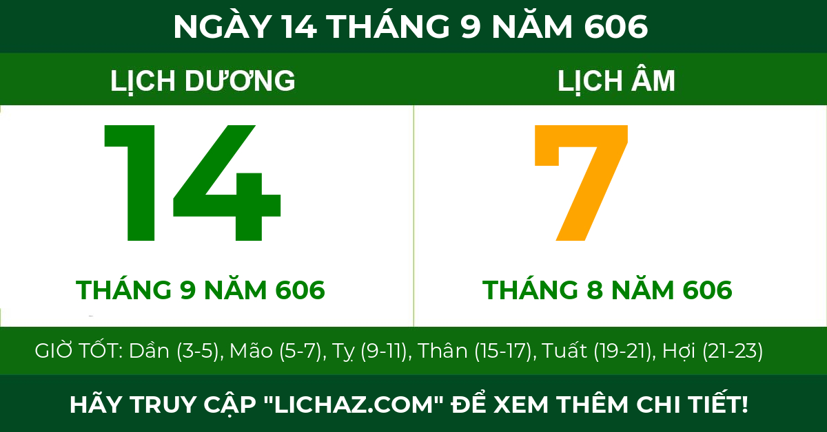 lịch âm ngày 14 tháng 9 năm 606