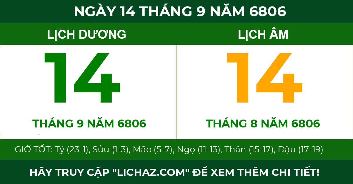 lịch âm ngày 14 tháng 9 năm 6806