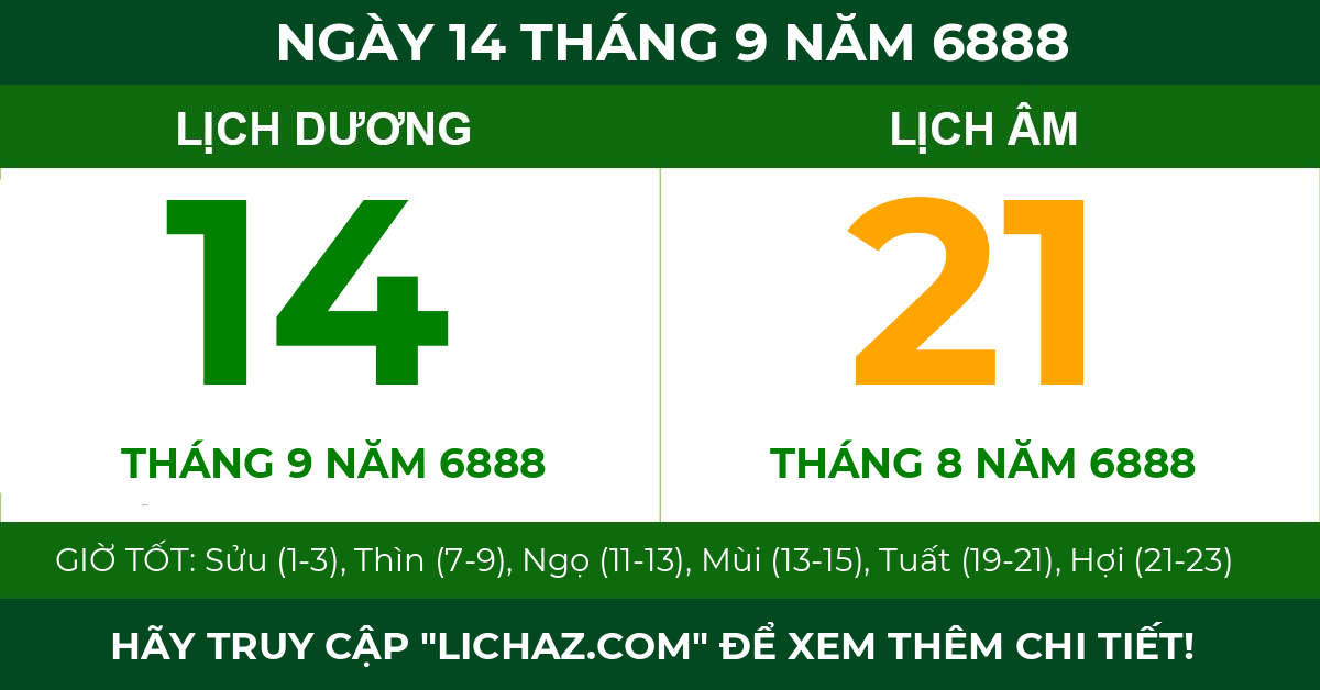 lịch âm ngày 14 tháng 9 năm 6888