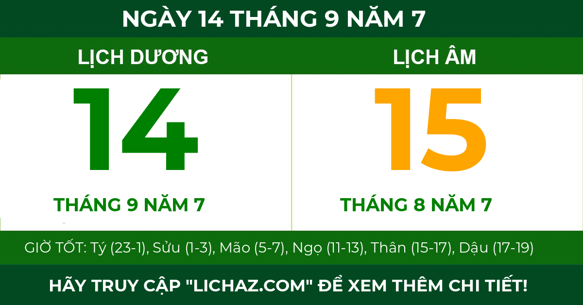 lịch âm ngày 14 tháng 9 năm 7