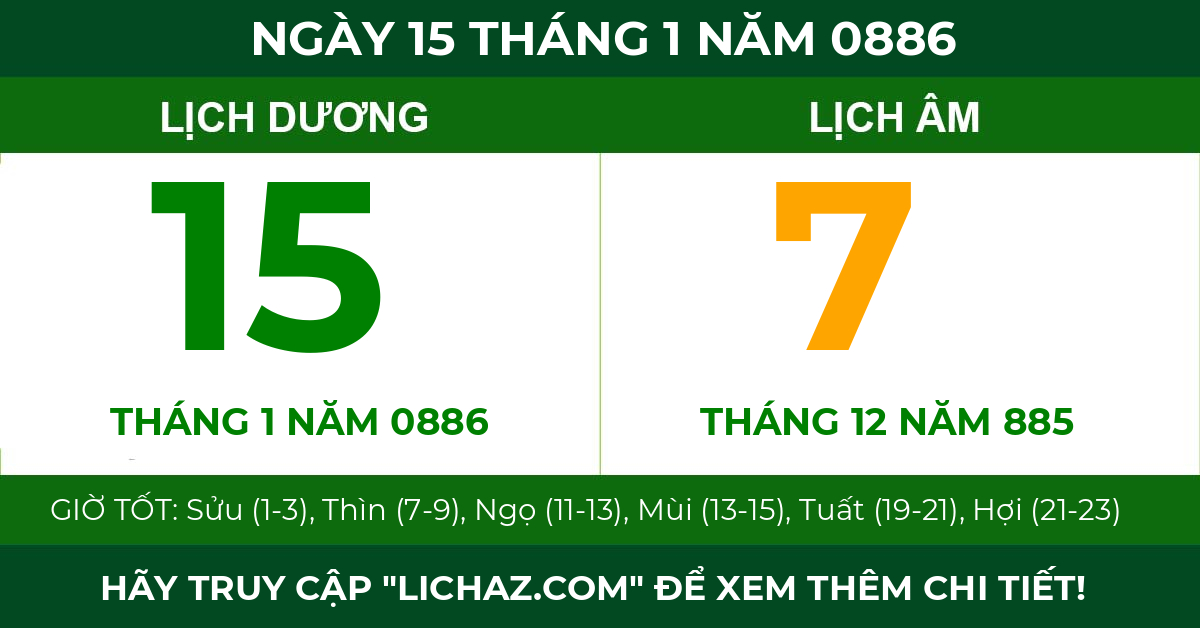 lịch âm ngày 15 tháng 1 năm 0886