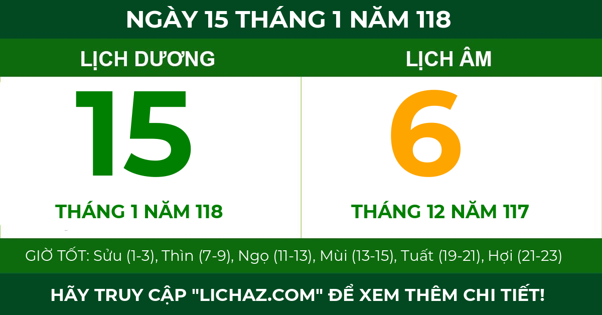 lịch âm ngày 15 tháng 1 năm 118