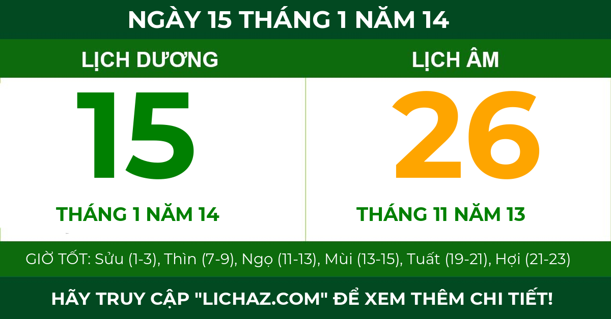 lịch âm ngày 15 tháng 1 năm 14