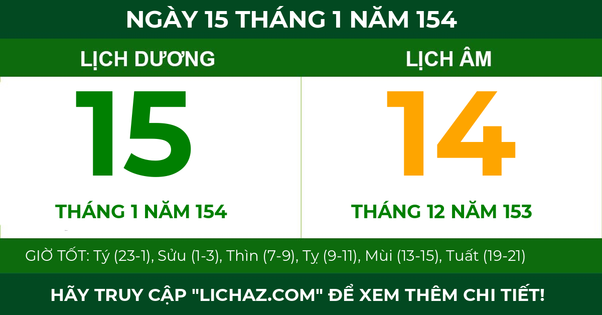 lịch âm ngày 15 tháng 1 năm 154