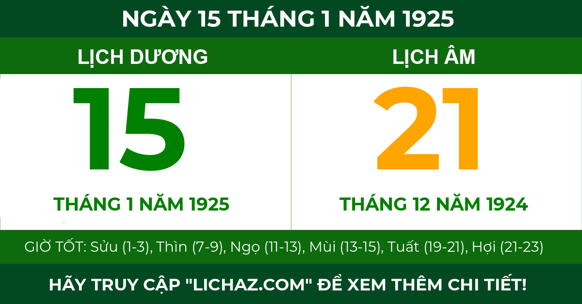 lịch âm ngày 15 tháng 1 năm 1925