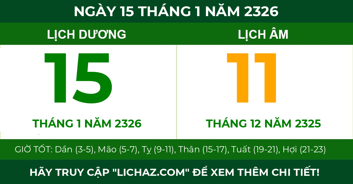 lịch âm ngày 15 tháng 1 năm 2326