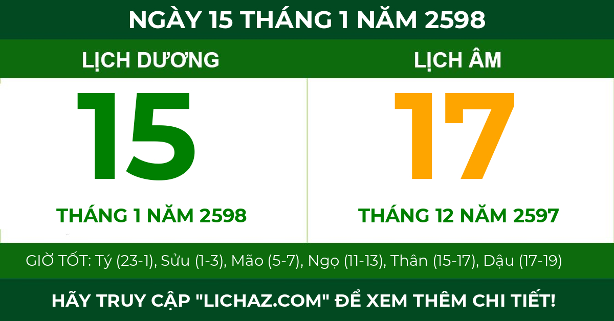 lịch âm ngày 15 tháng 1 năm 2598