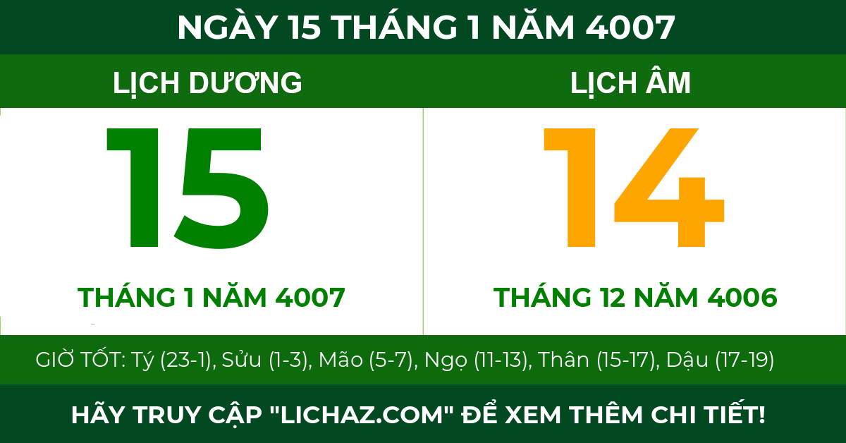 lịch âm ngày 15 tháng 1 năm 4007