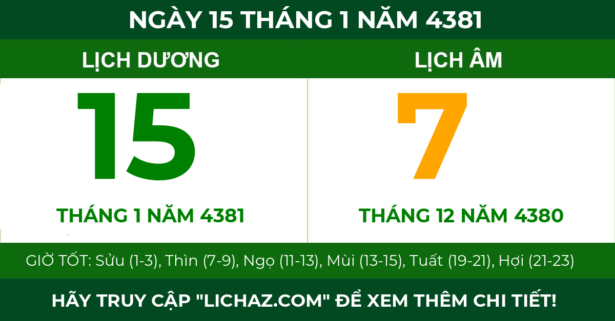 lịch âm ngày 15 tháng 1 năm 4381