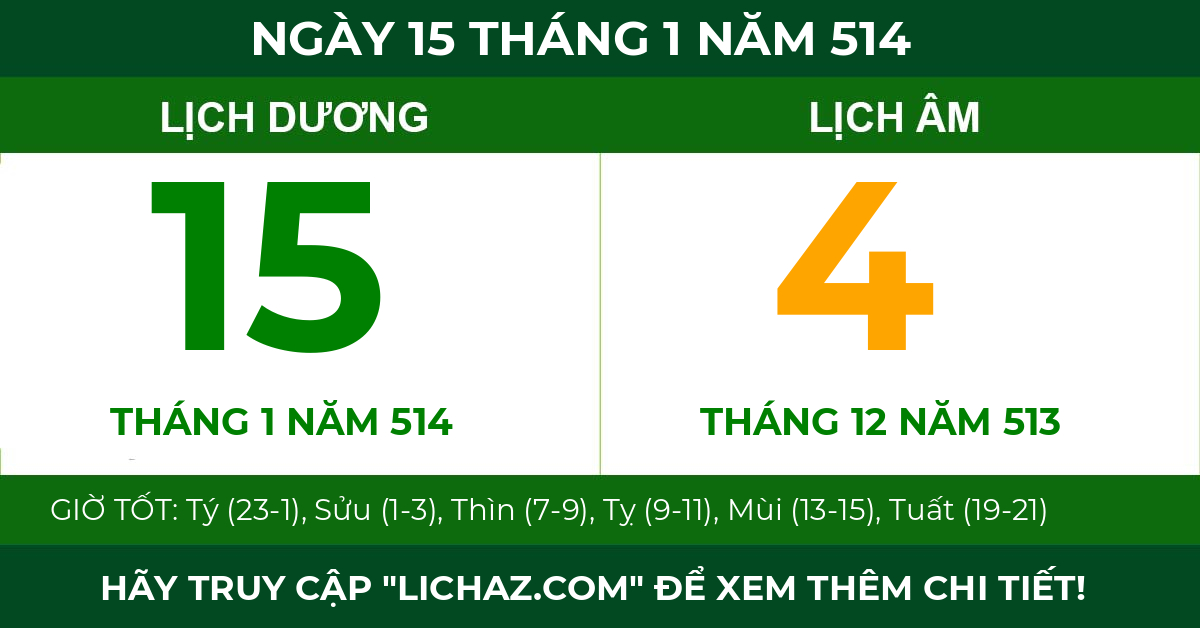 lịch âm ngày 15 tháng 1 năm 514