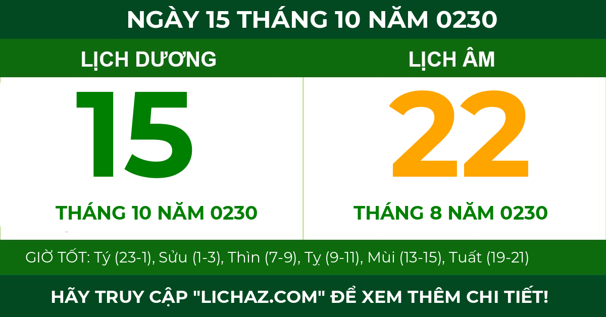 lịch âm ngày 15 tháng 10 năm 0230
