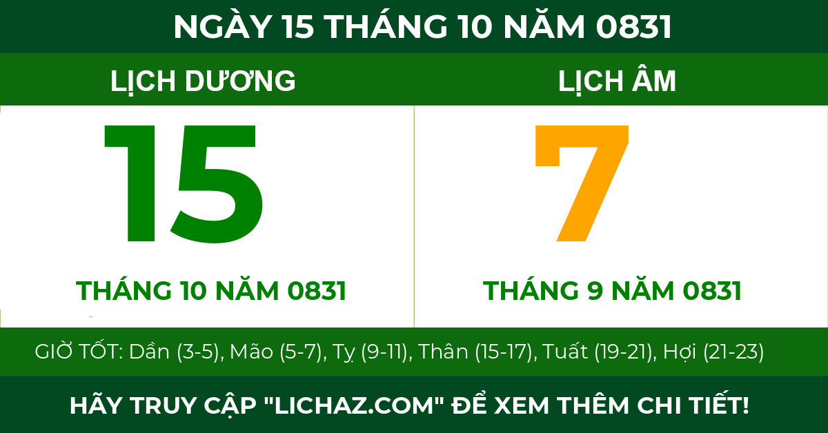 lịch âm ngày 15 tháng 10 năm 0831