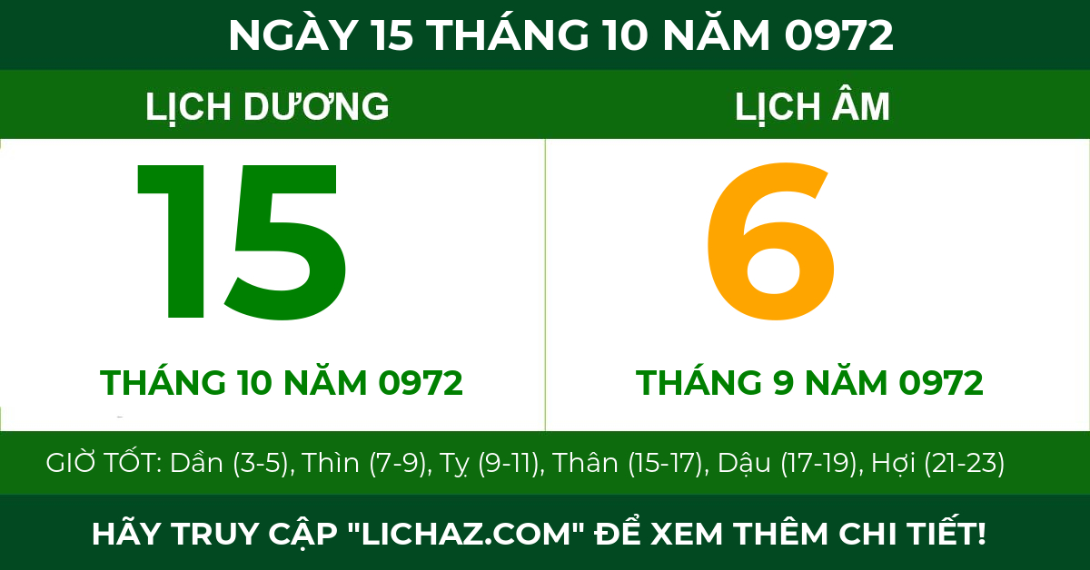 lịch âm ngày 15 tháng 10 năm 0972