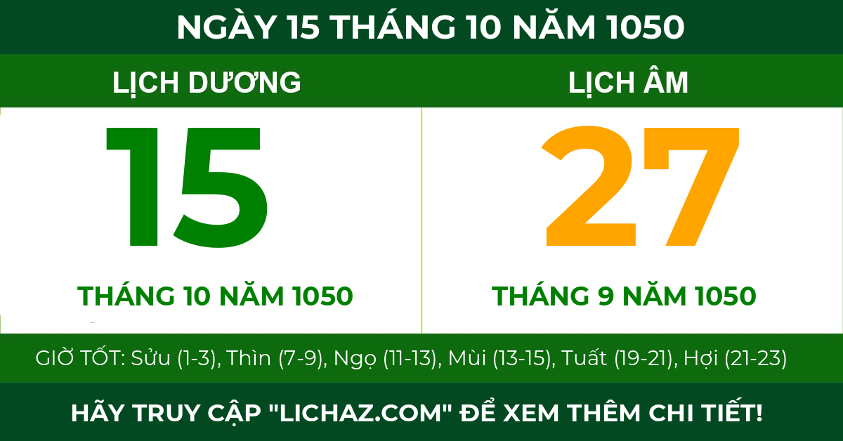 lịch âm ngày 15 tháng 10 năm 1050