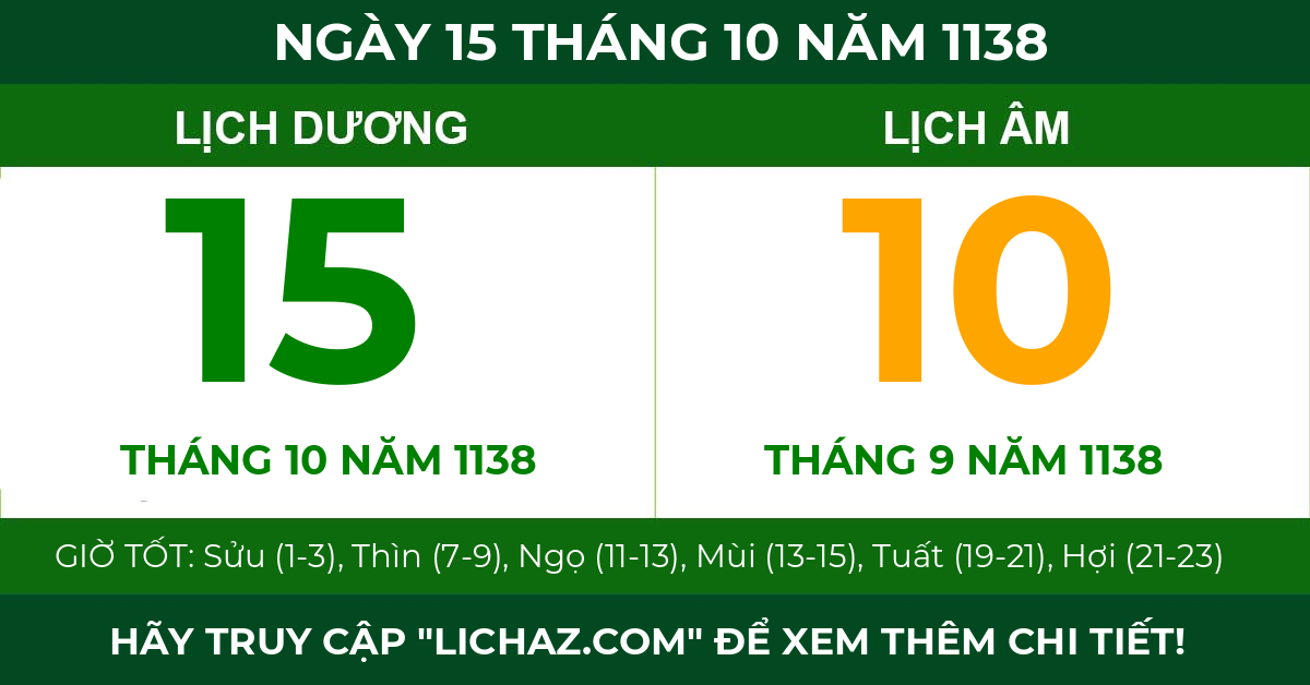 lịch âm ngày 15 tháng 10 năm 1138