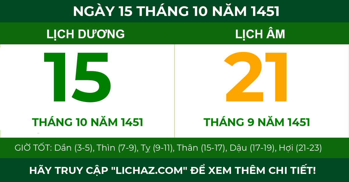 lịch âm ngày 15 tháng 10 năm 1451