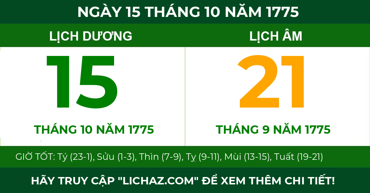 lịch âm ngày 15 tháng 10 năm 1775