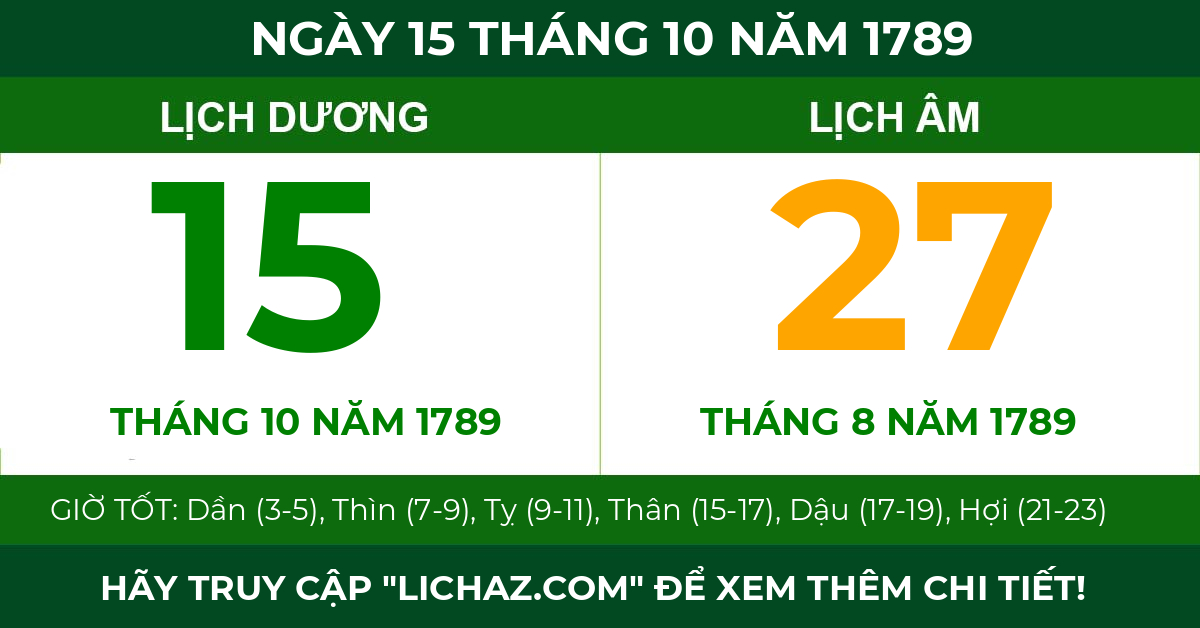 lịch âm ngày 15 tháng 10 năm 1789