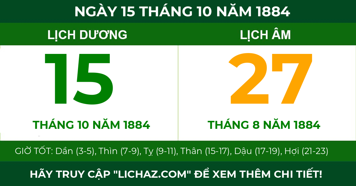 lịch âm ngày 15 tháng 10 năm 1884
