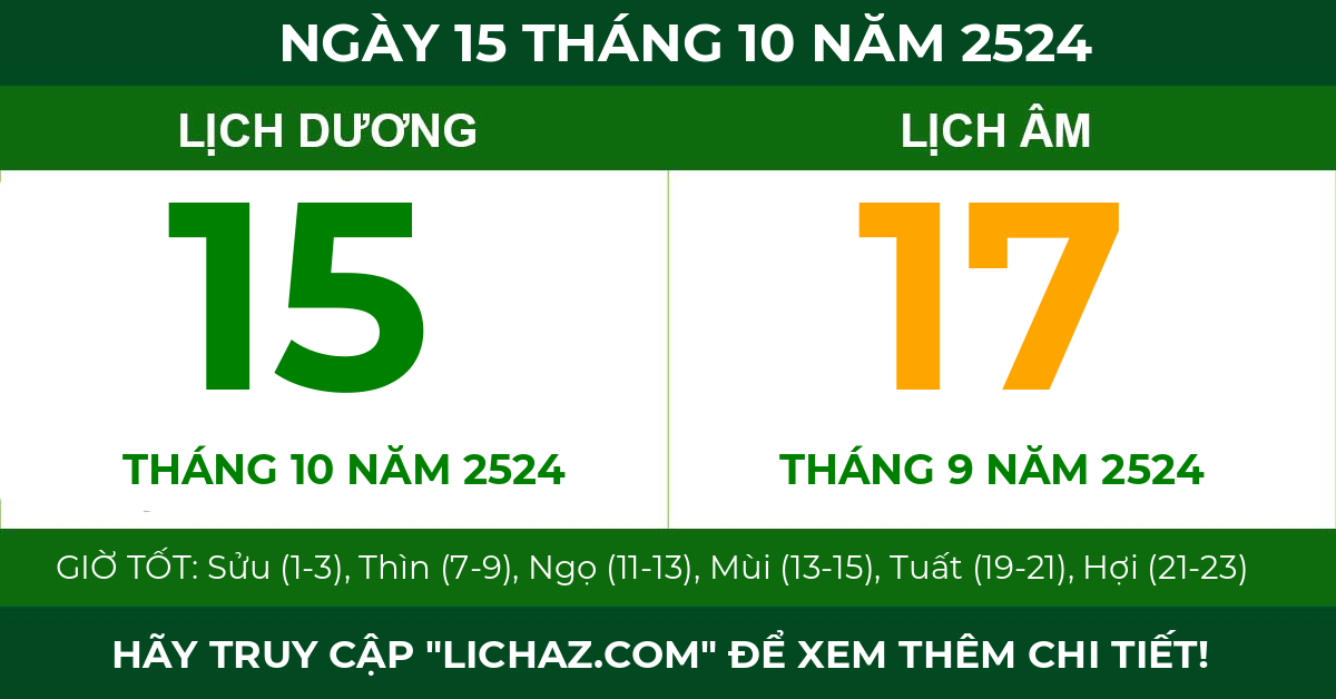 lịch âm ngày 15 tháng 10 năm 2524