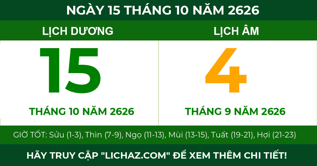 lịch âm ngày 15 tháng 10 năm 2626