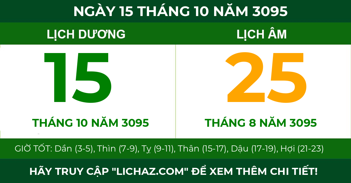 lịch âm ngày 15 tháng 10 năm 3095