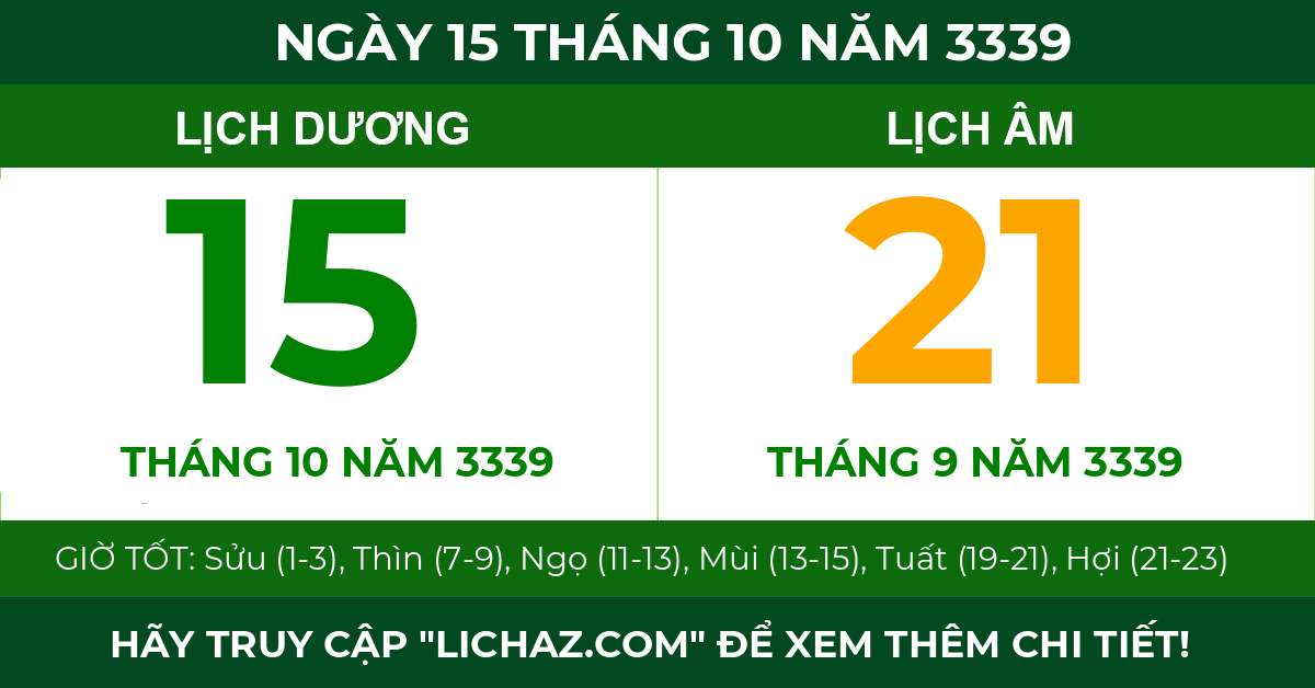 lịch âm ngày 15 tháng 10 năm 3339