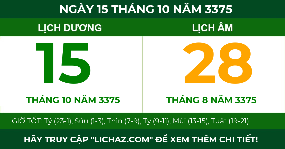 lịch âm ngày 15 tháng 10 năm 3375