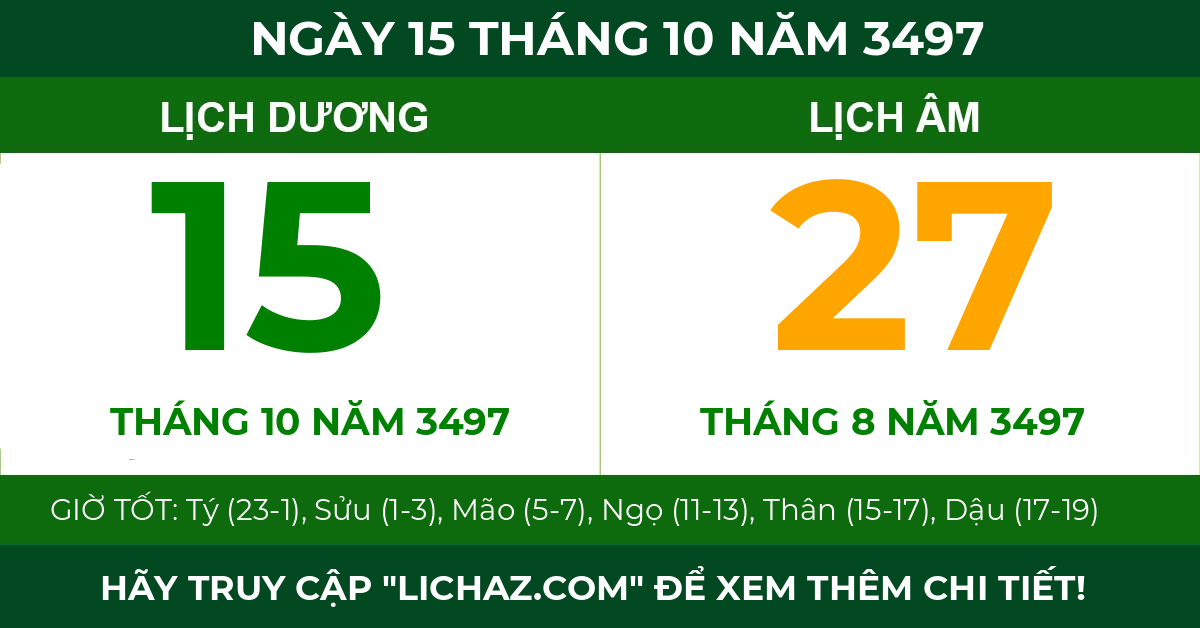 lịch âm ngày 15 tháng 10 năm 3497