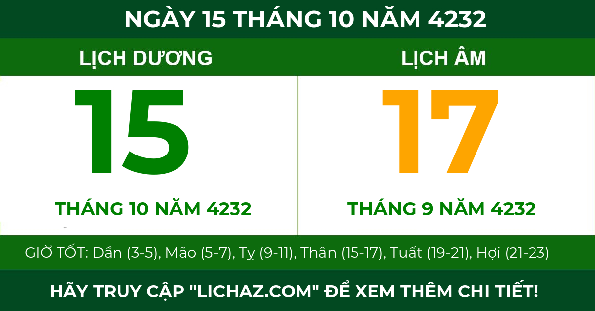 lịch âm ngày 15 tháng 10 năm 4232