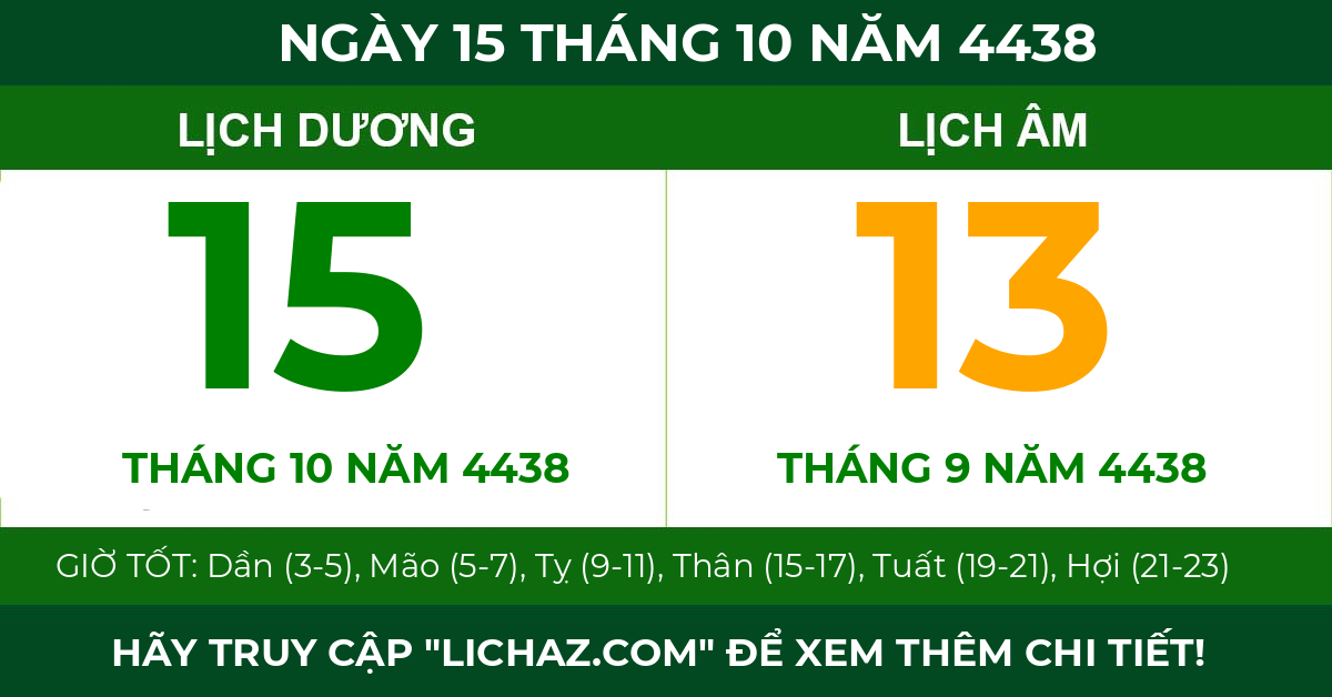 lịch âm ngày 15 tháng 10 năm 4438