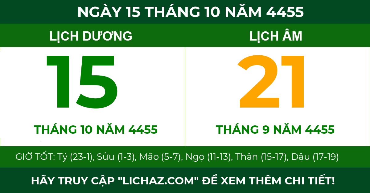 lịch âm ngày 15 tháng 10 năm 4455