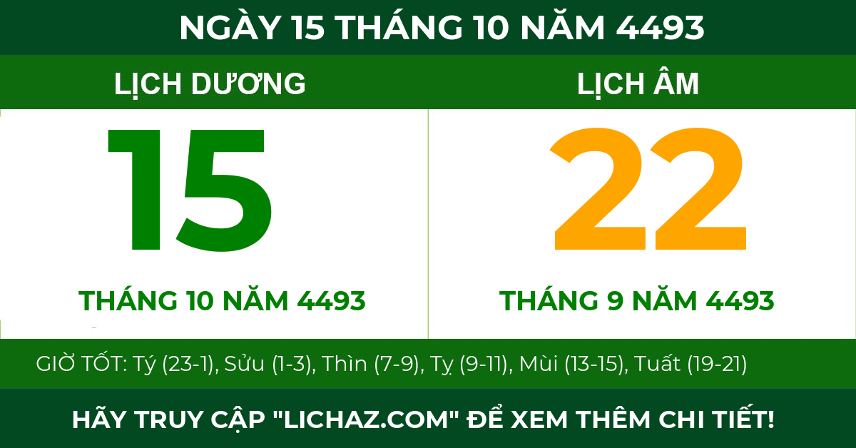 lịch âm ngày 15 tháng 10 năm 4493