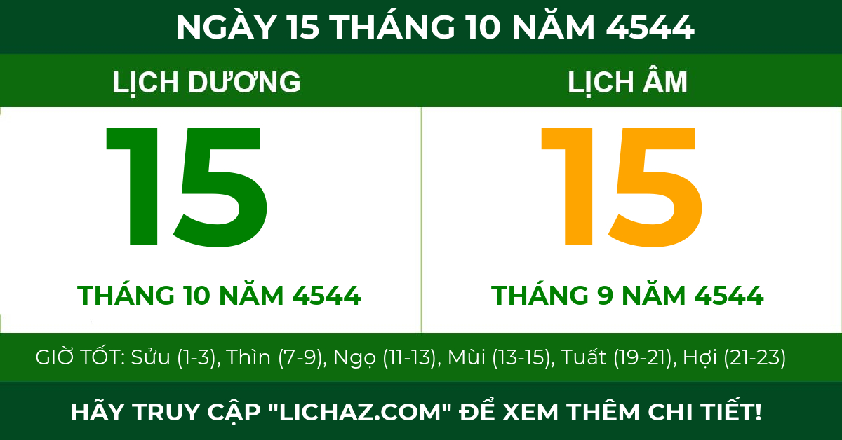 lịch âm ngày 15 tháng 10 năm 4544
