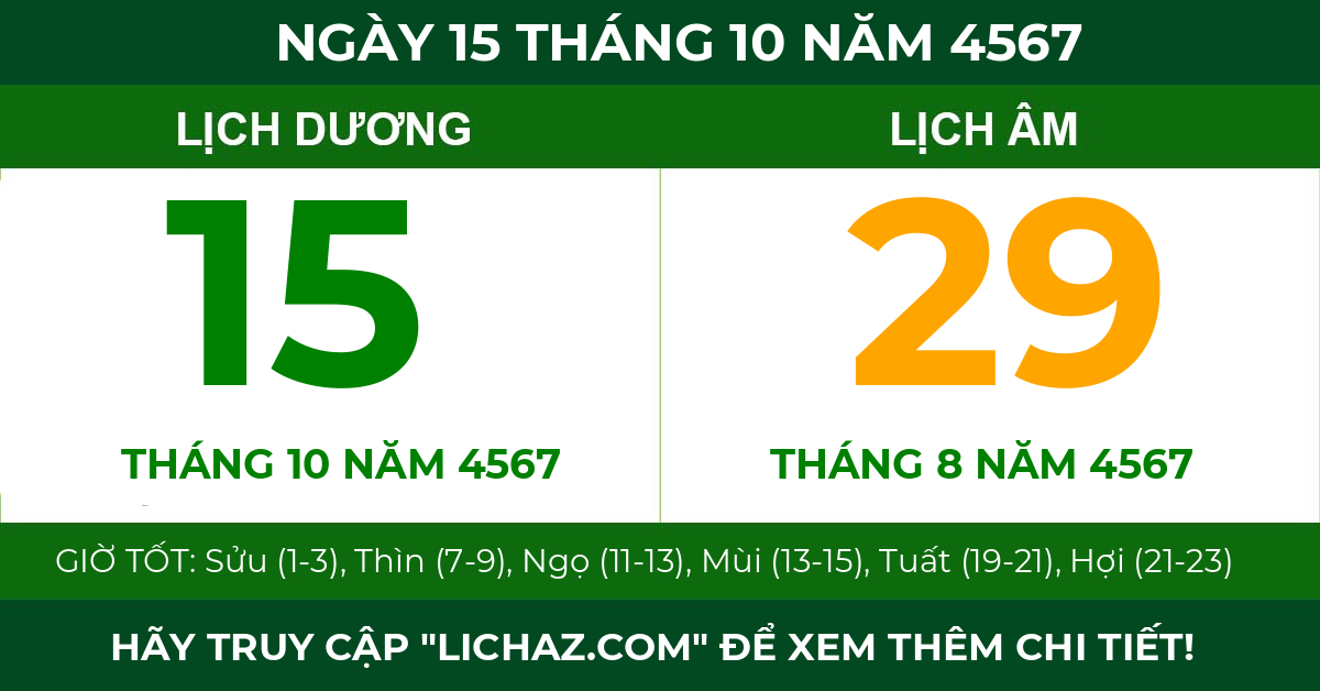 lịch âm ngày 15 tháng 10 năm 4567