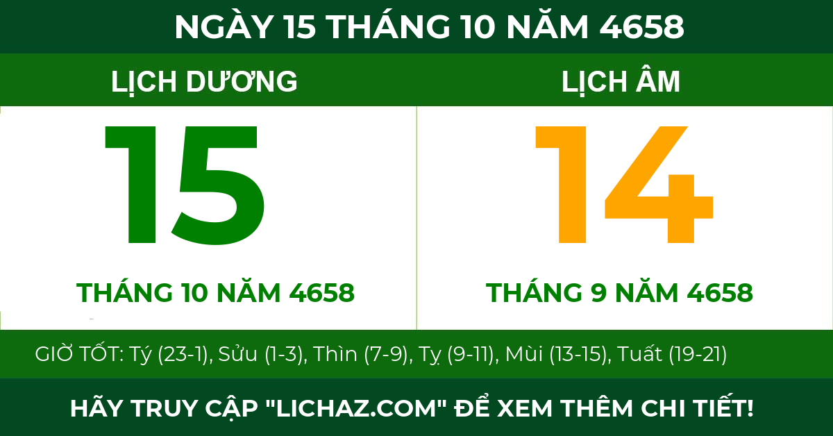 lịch âm ngày 15 tháng 10 năm 4658