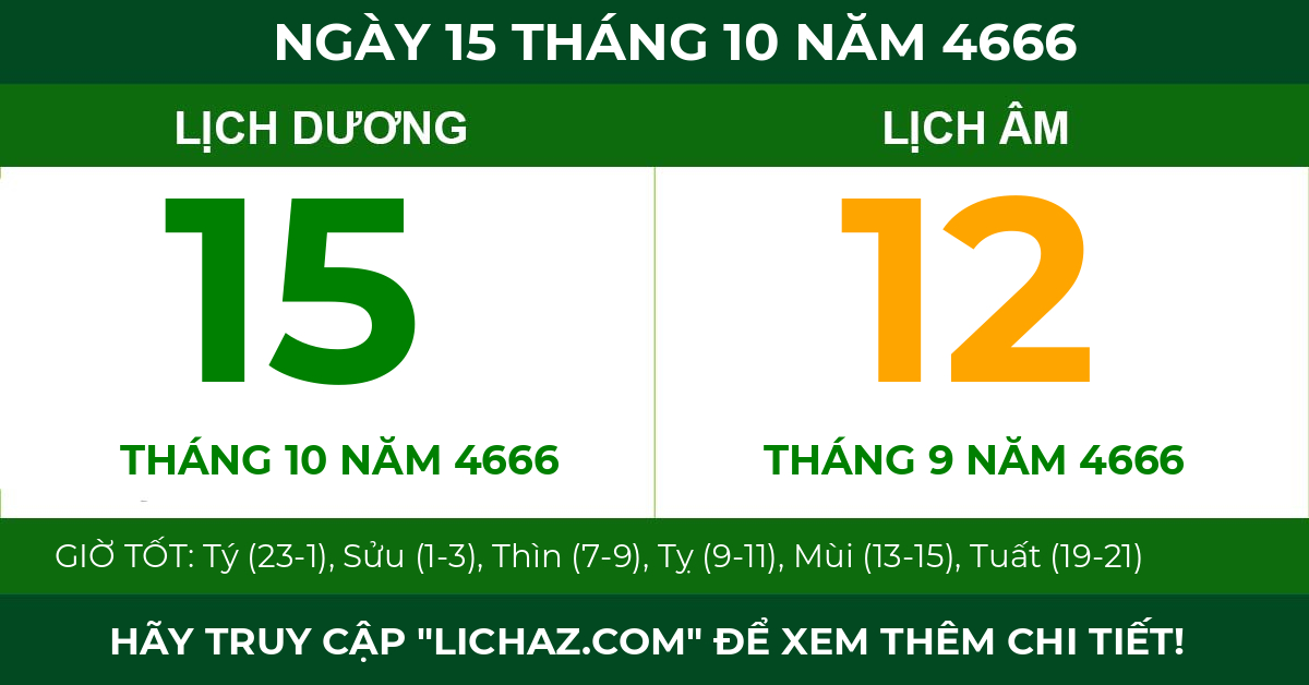 lịch âm ngày 15 tháng 10 năm 4666