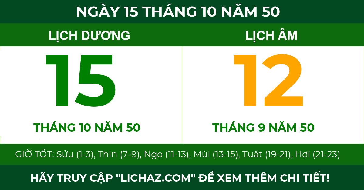lịch âm ngày 15 tháng 10 năm 50