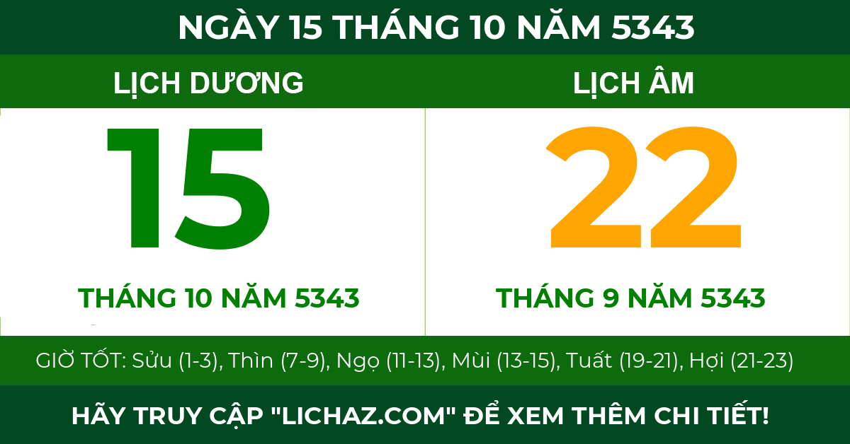 lịch âm ngày 15 tháng 10 năm 5343