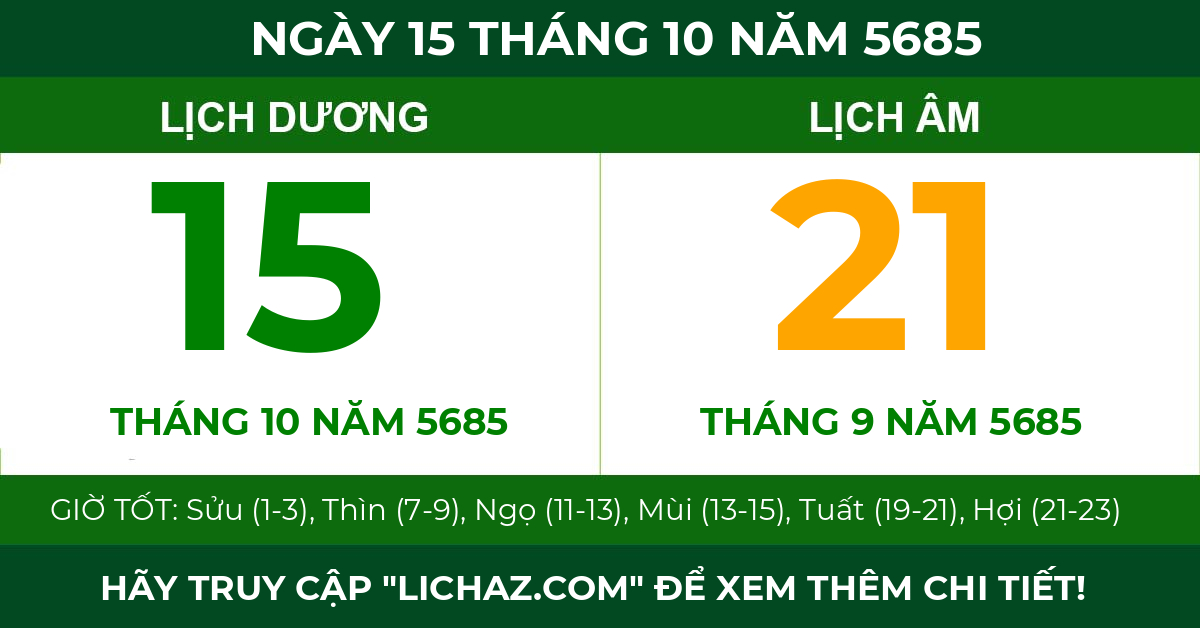 lịch âm ngày 15 tháng 10 năm 5685