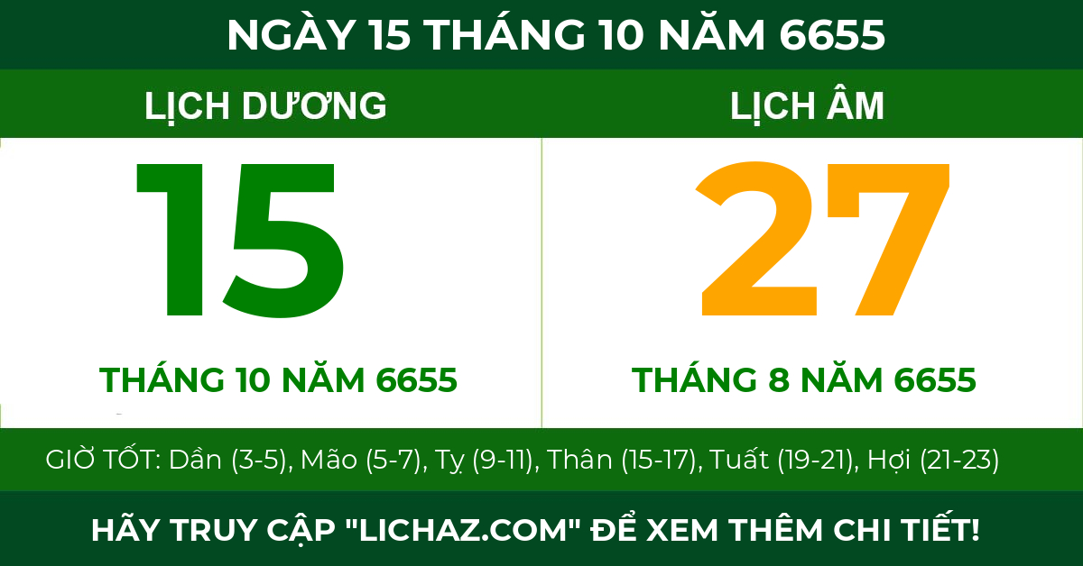lịch âm ngày 15 tháng 10 năm 6655