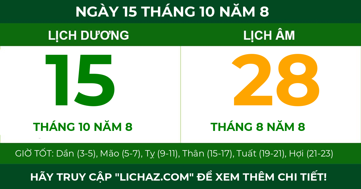 lịch âm ngày 15 tháng 10 năm 8