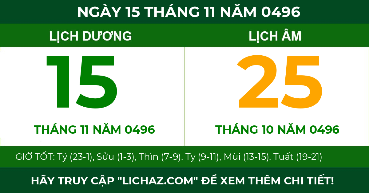 lịch âm ngày 15 tháng 11 năm 0496