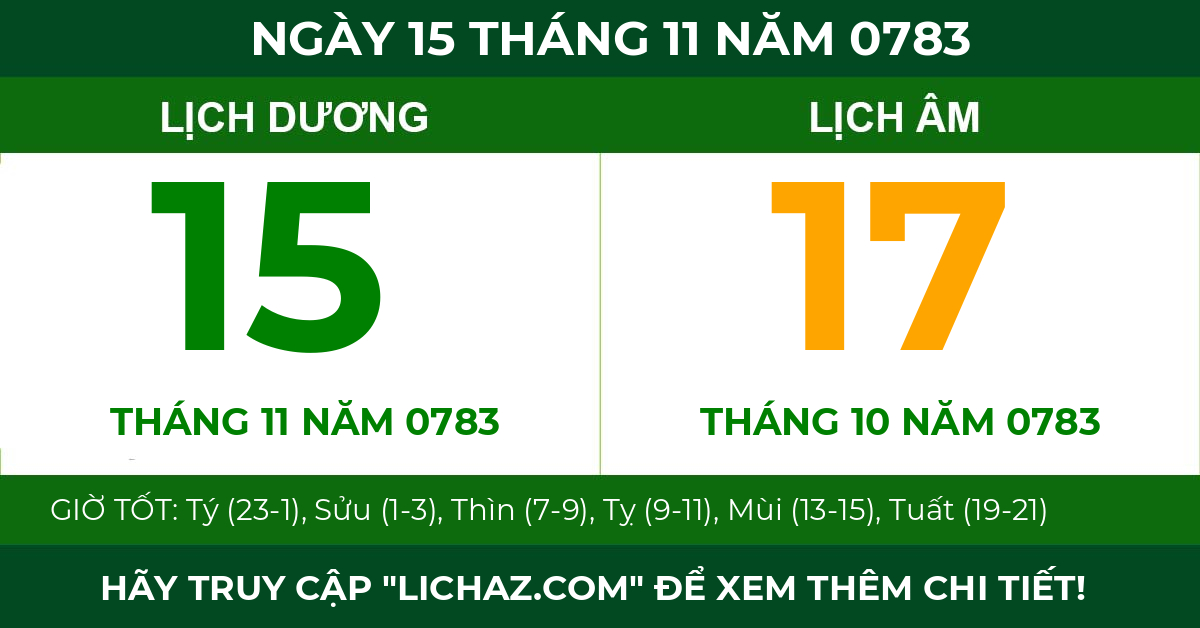 lịch âm ngày 15 tháng 11 năm 0783