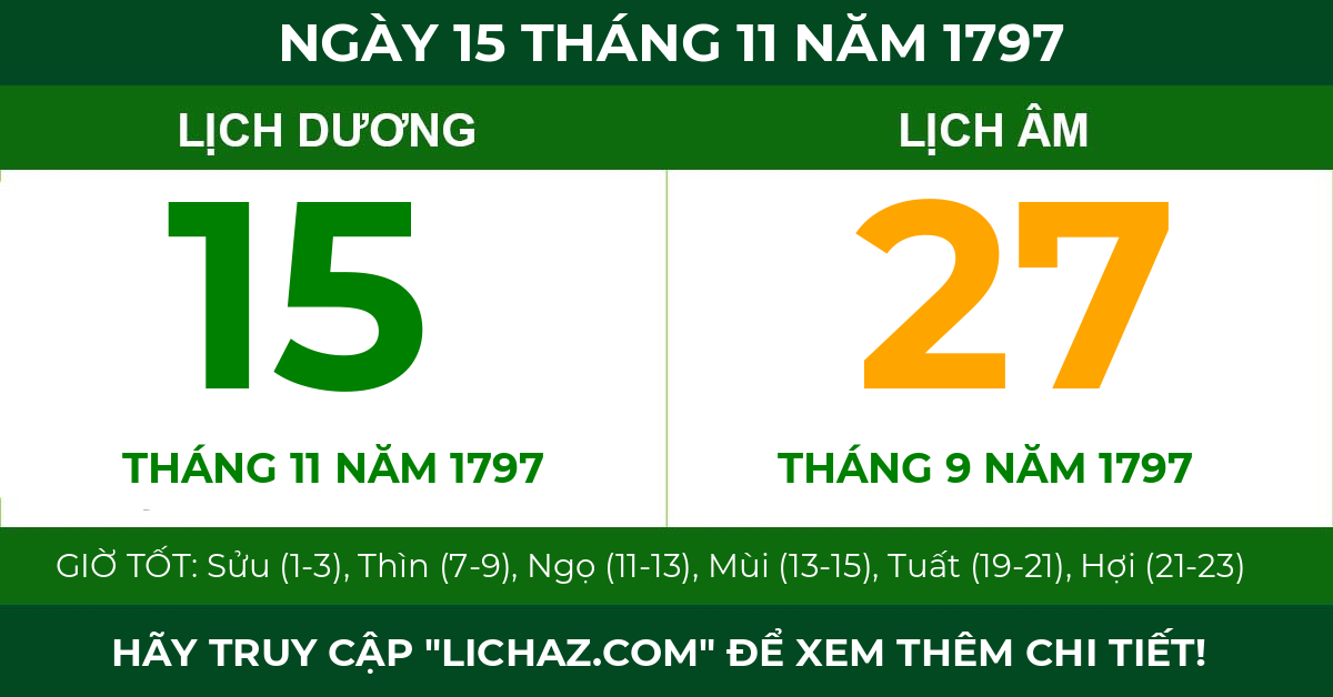 lịch âm ngày 15 tháng 11 năm 1797