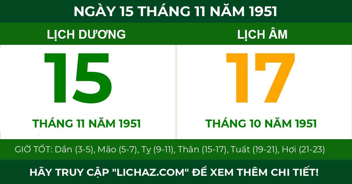 lịch âm ngày 15 tháng 11 năm 1951