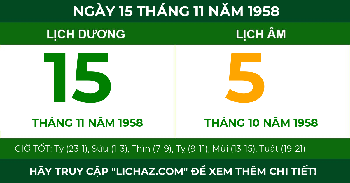 lịch âm ngày 15 tháng 11 năm 1958