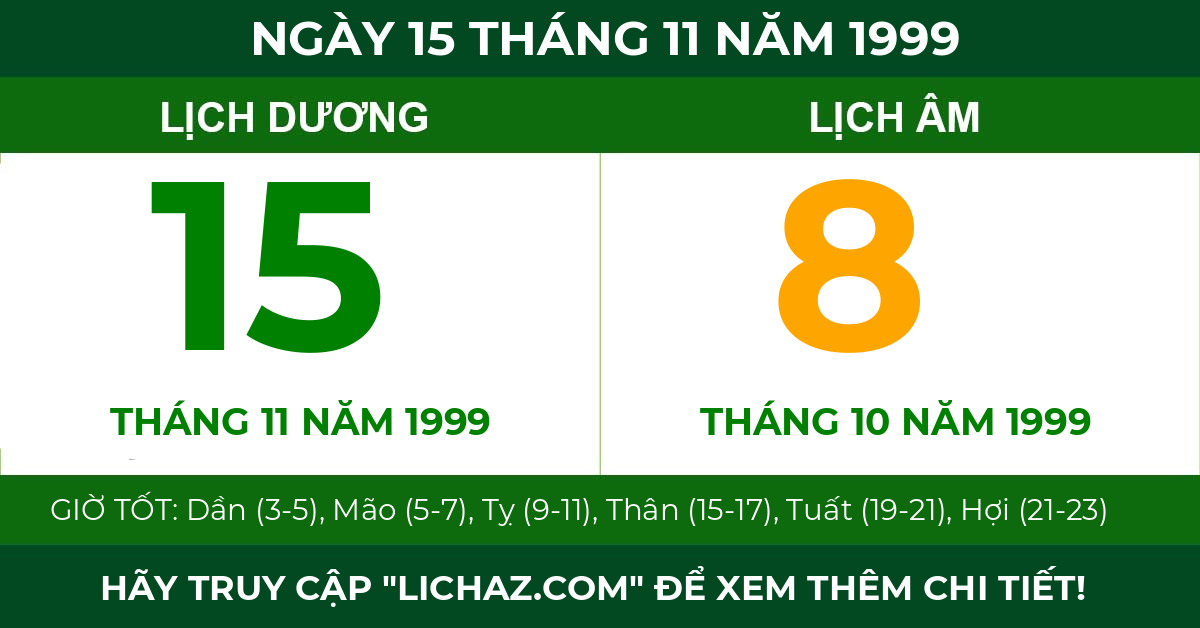 lịch âm ngày 15 tháng 11 năm 1999