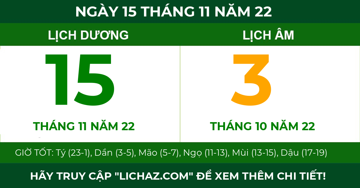 lịch âm ngày 15 tháng 11 năm 22